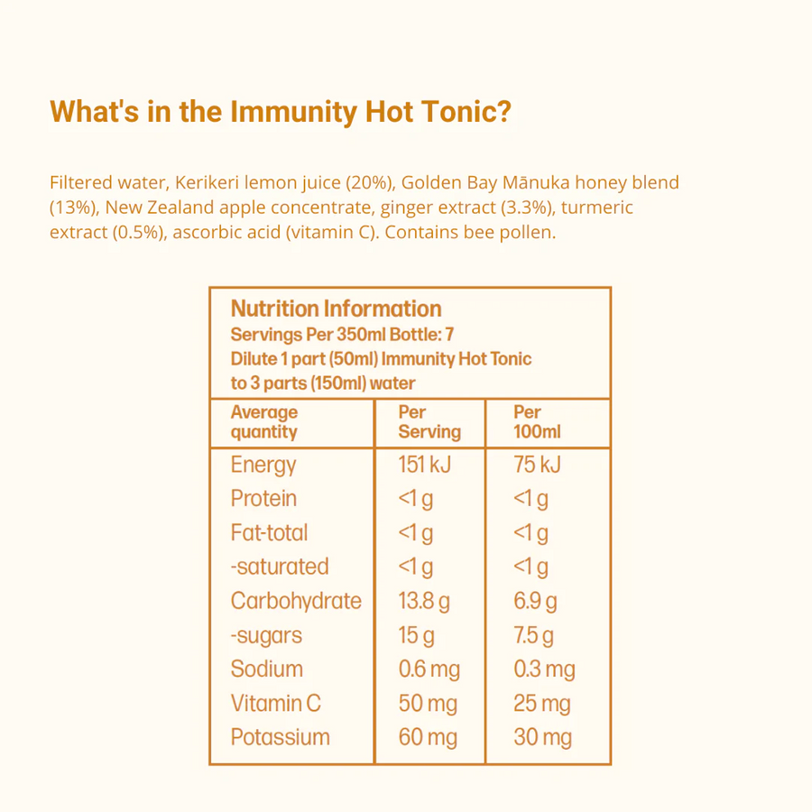  Immunity Tonic（麥盧卡蜂蜜丶生薑丶薑黃丶檸檬 ）濃縮飲料