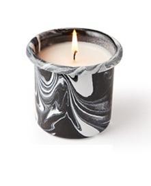 Oud Wood Candle In Black Marble Enamelware Container